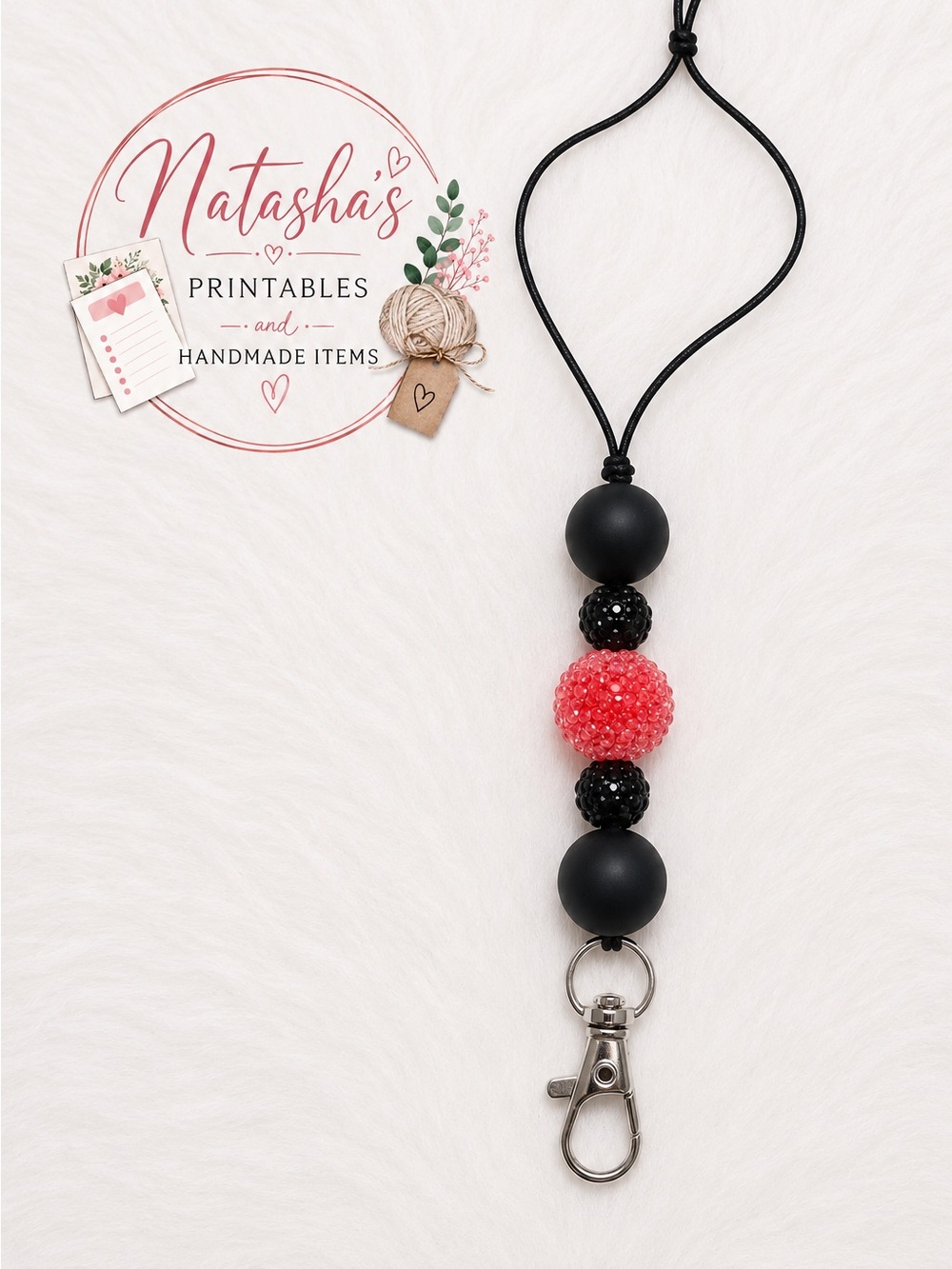 Black and red Beaded Car Freshie Hanger